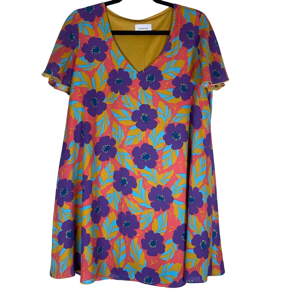 Adrienne Floral Print Dress Coconut Girl V Neck Short Sleeve Colorful Mini SZ M